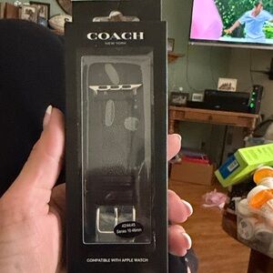 Coach Black Leather Apple Watch Band with Gold-Tone Hardware